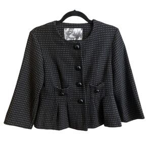 Mac & Jac Blazer Women's SZ S Black Tan Wool Blend Peplum Jacket 3/4 Sleeves